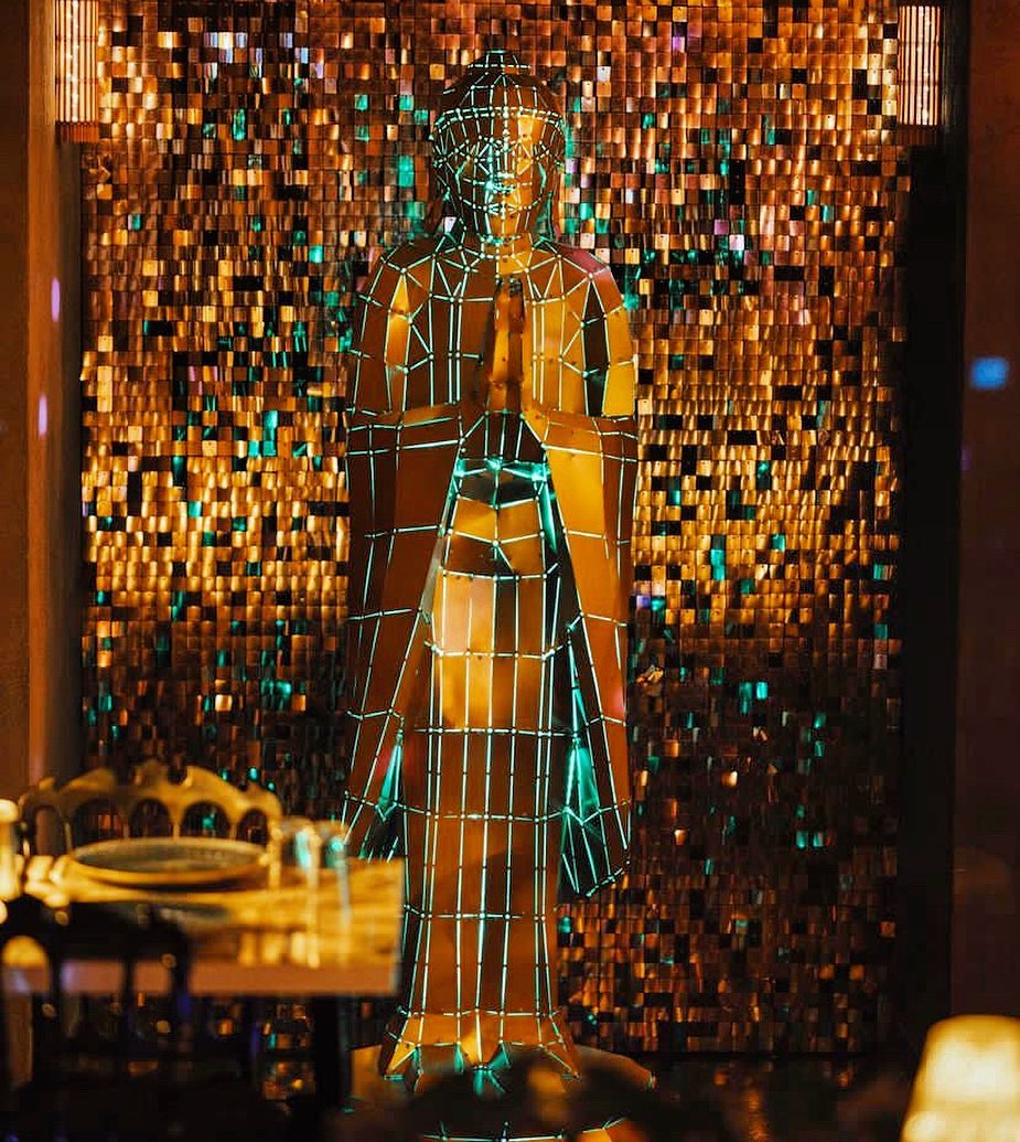 Illuminated Geometric Buddha Sculpture