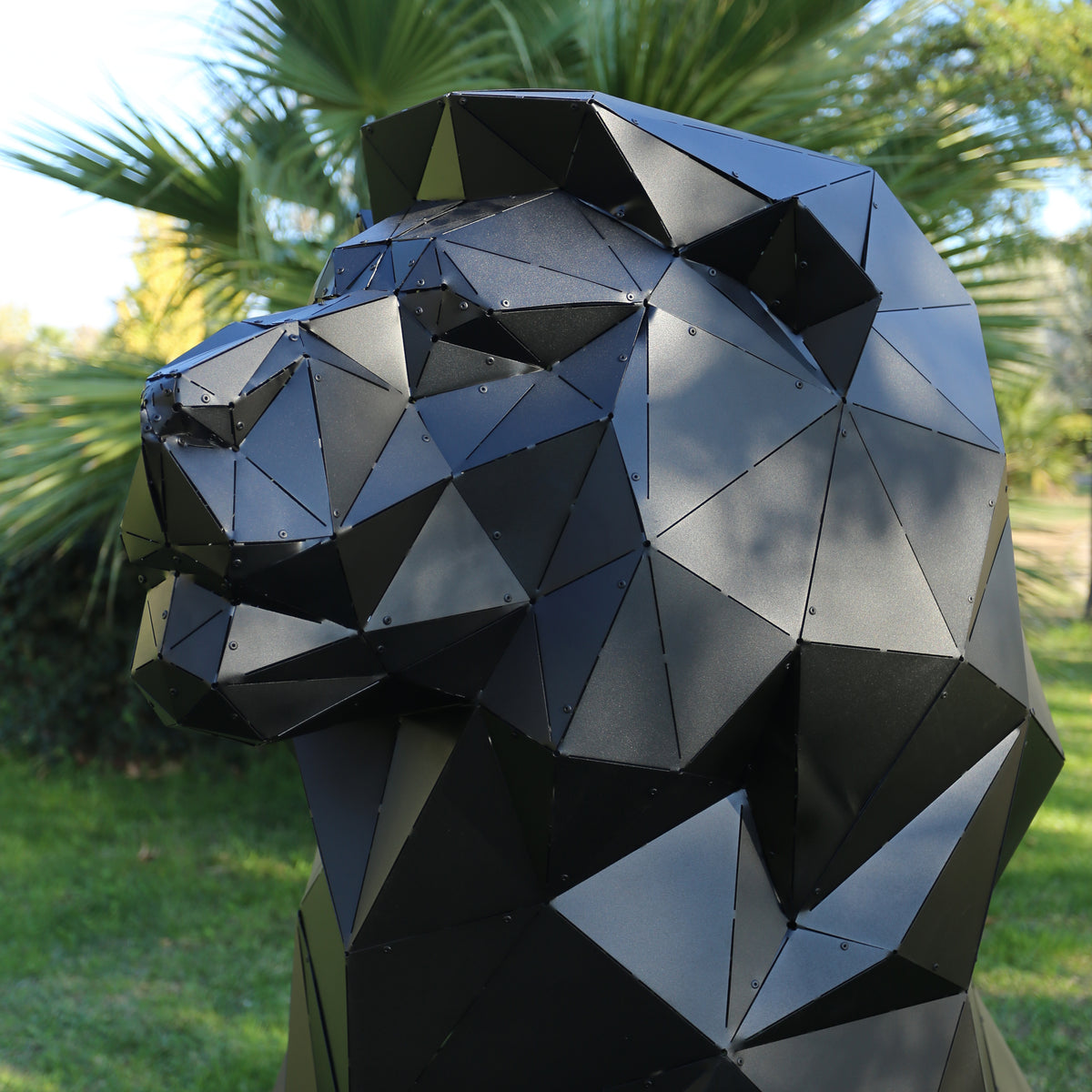Geometric Lion Sculpture - Black