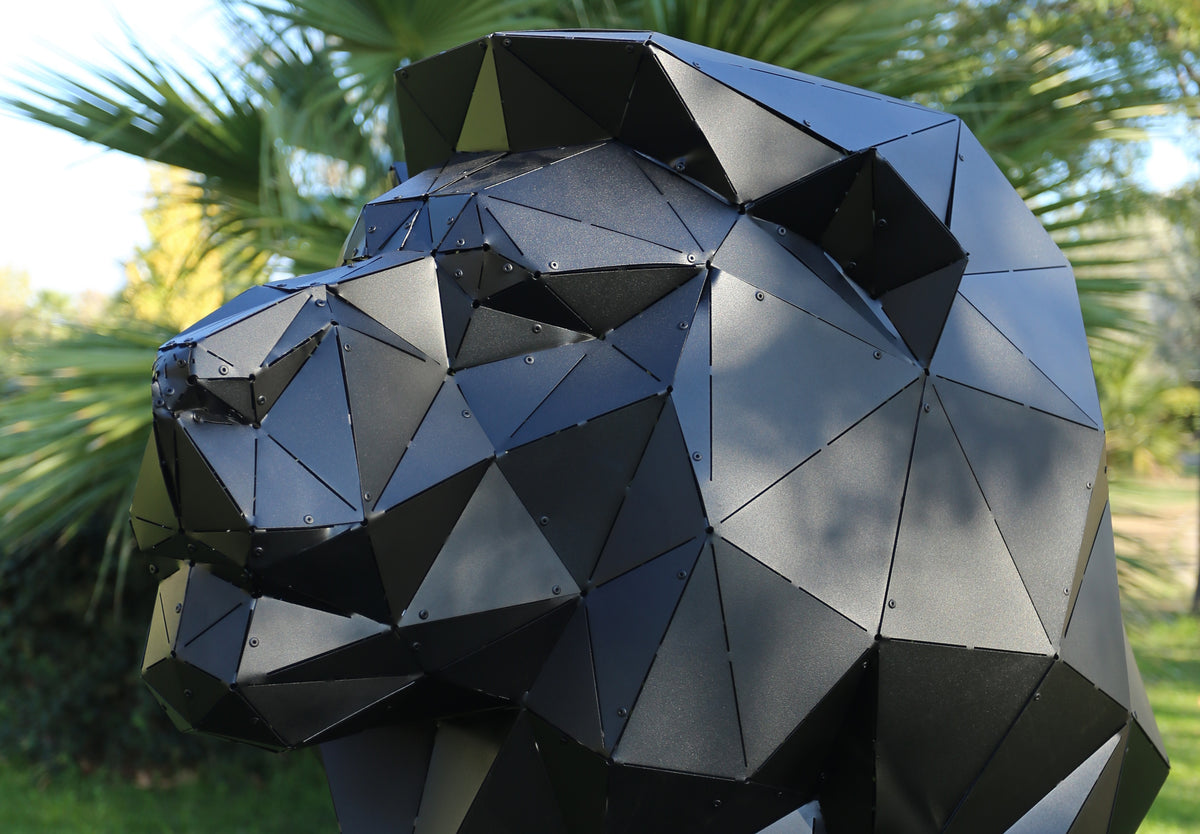 Geometric Lion Sculpture - Black