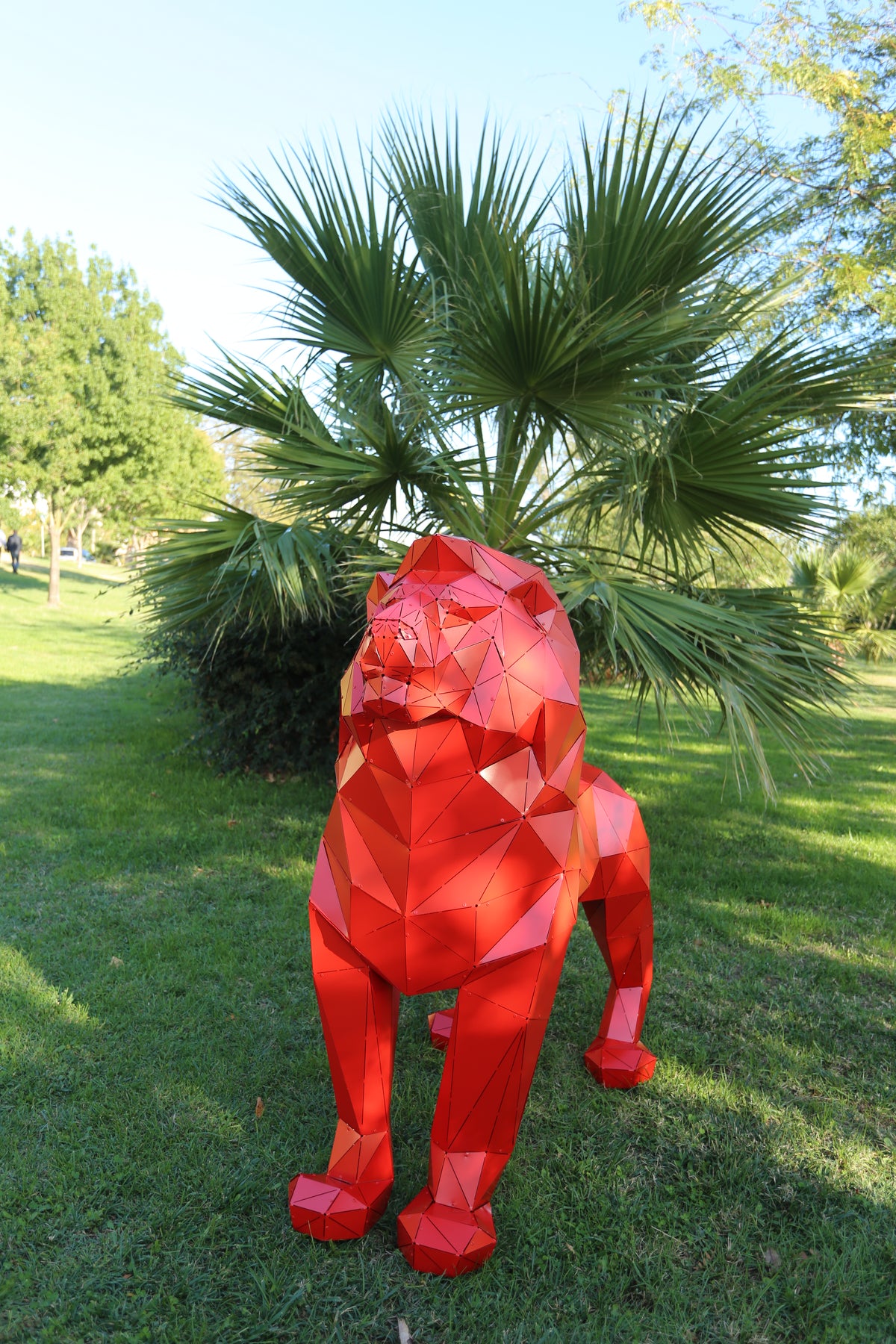 Geometric Lion Sculpture - Red