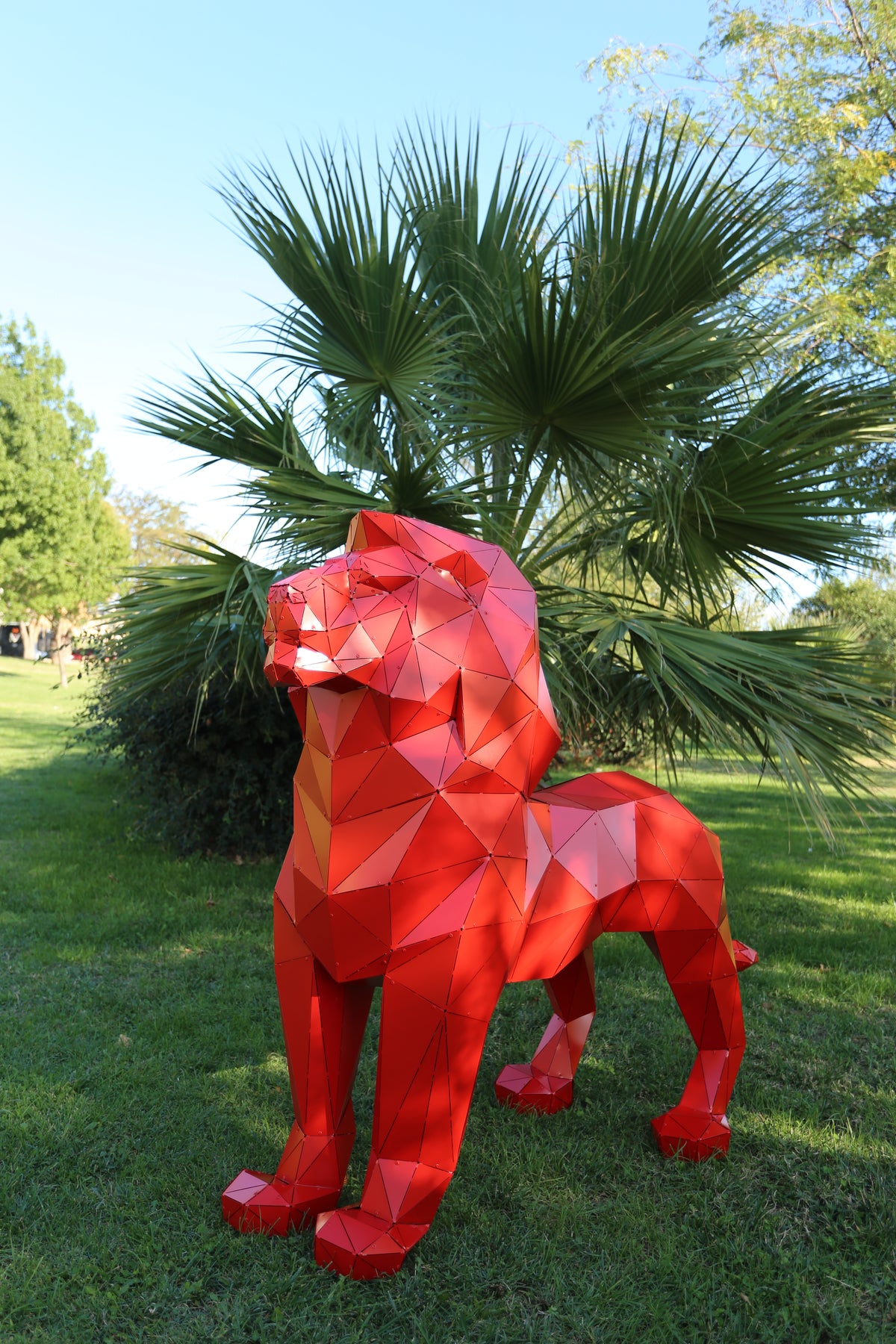 Geometric Lion Sculpture - Red