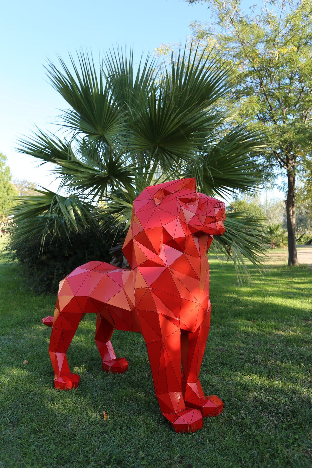 Geometric Lion Sculpture - Red