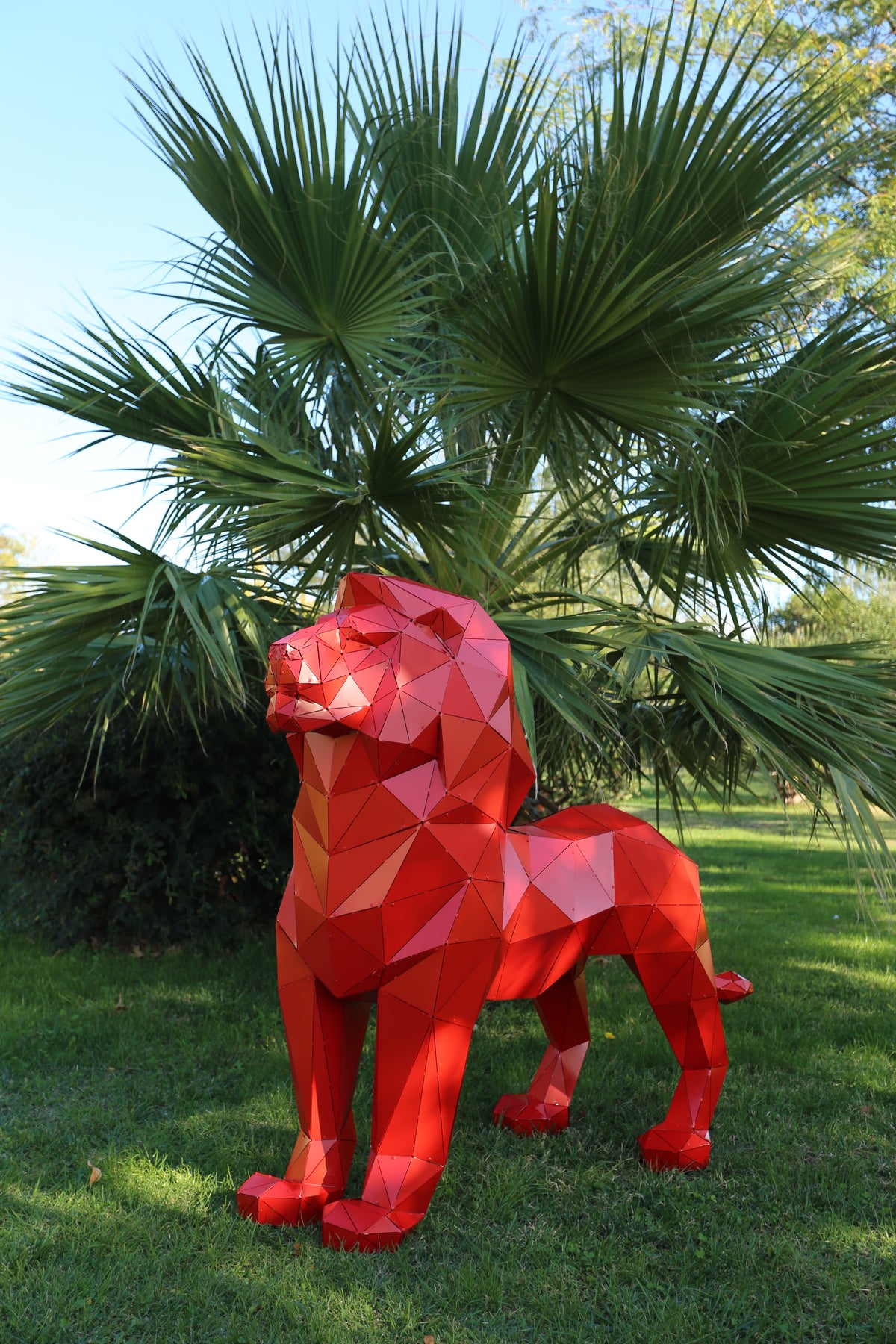 Geometric Lion Sculpture - Red
