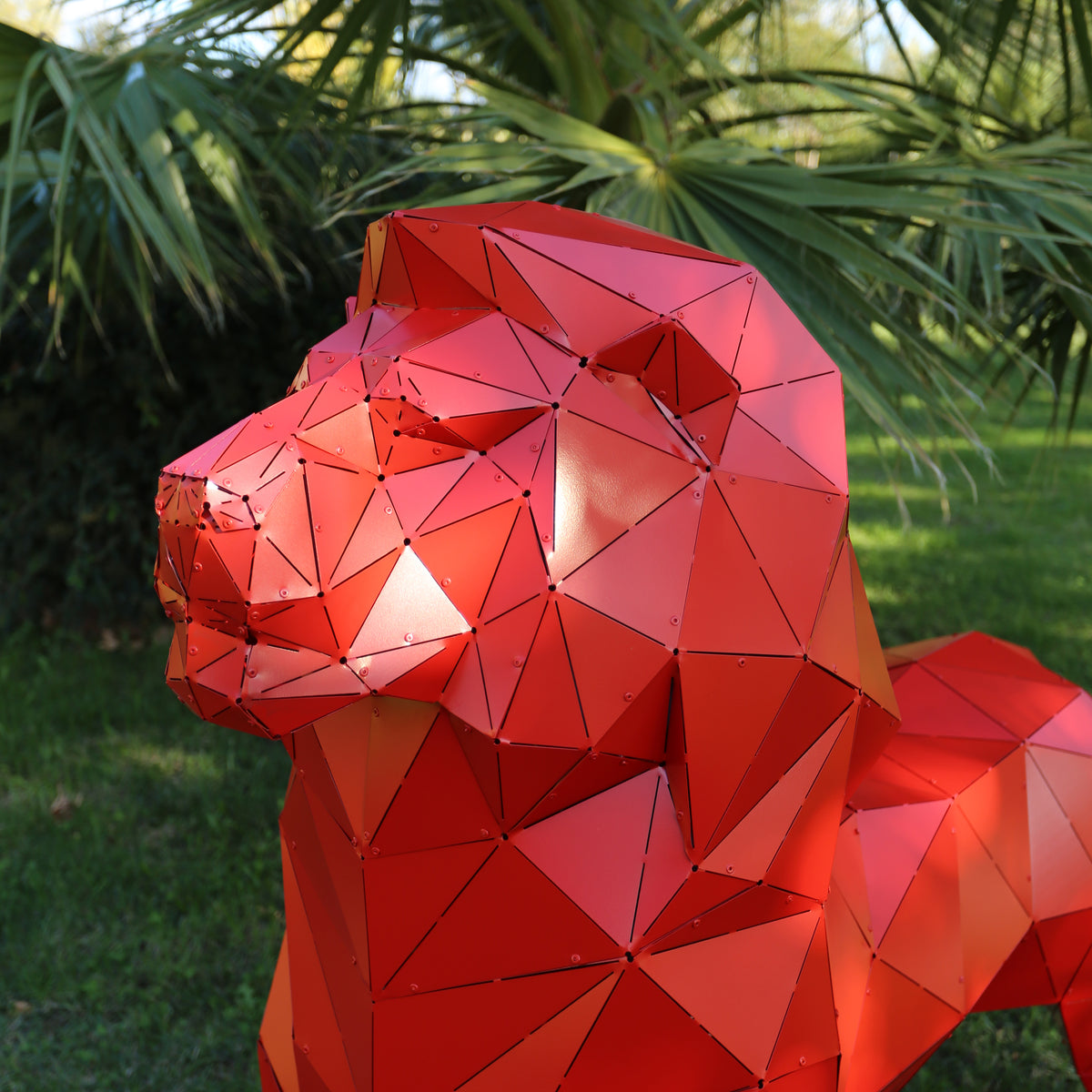 Geometric Lion Sculpture - Red