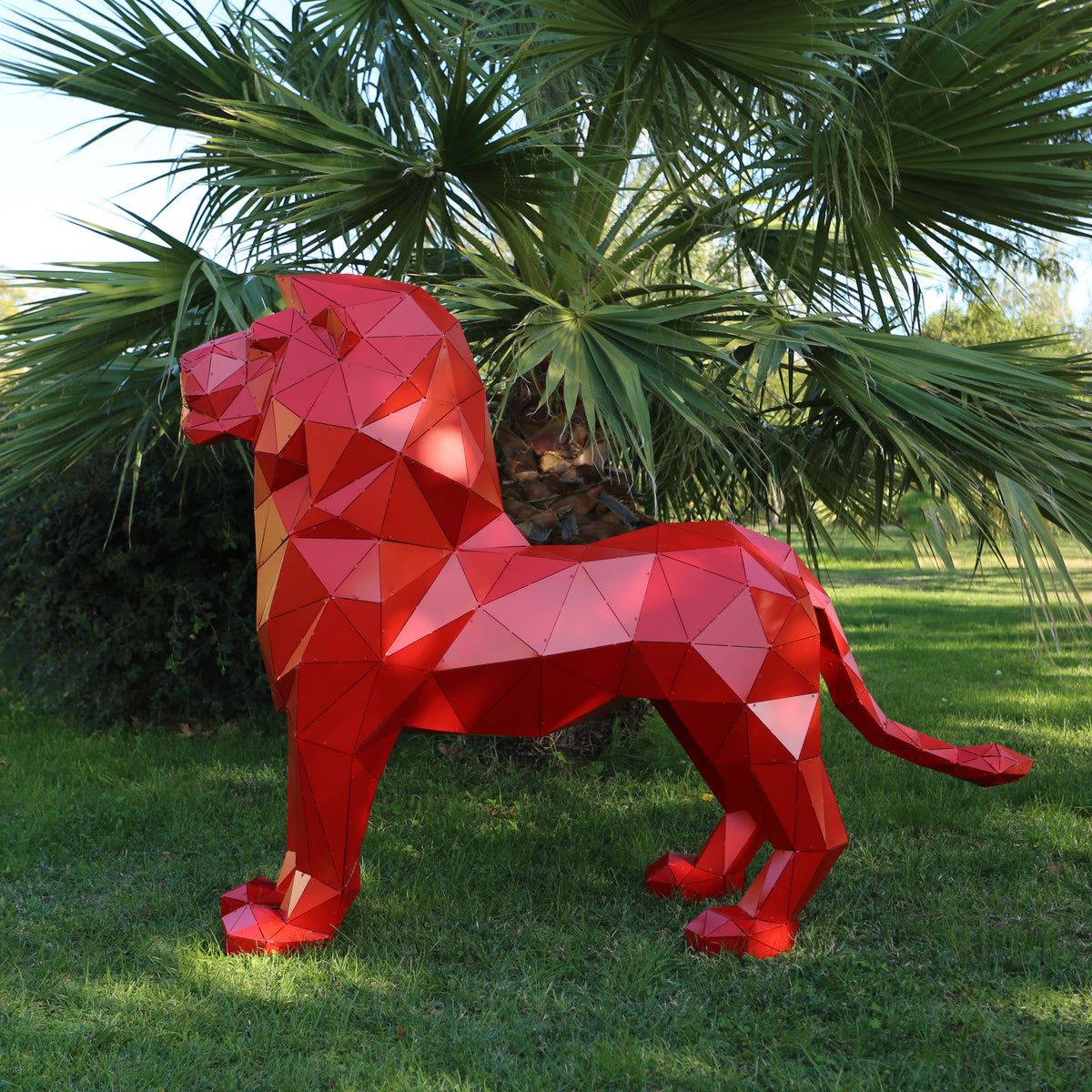 Geometric Lion Sculpture - Red