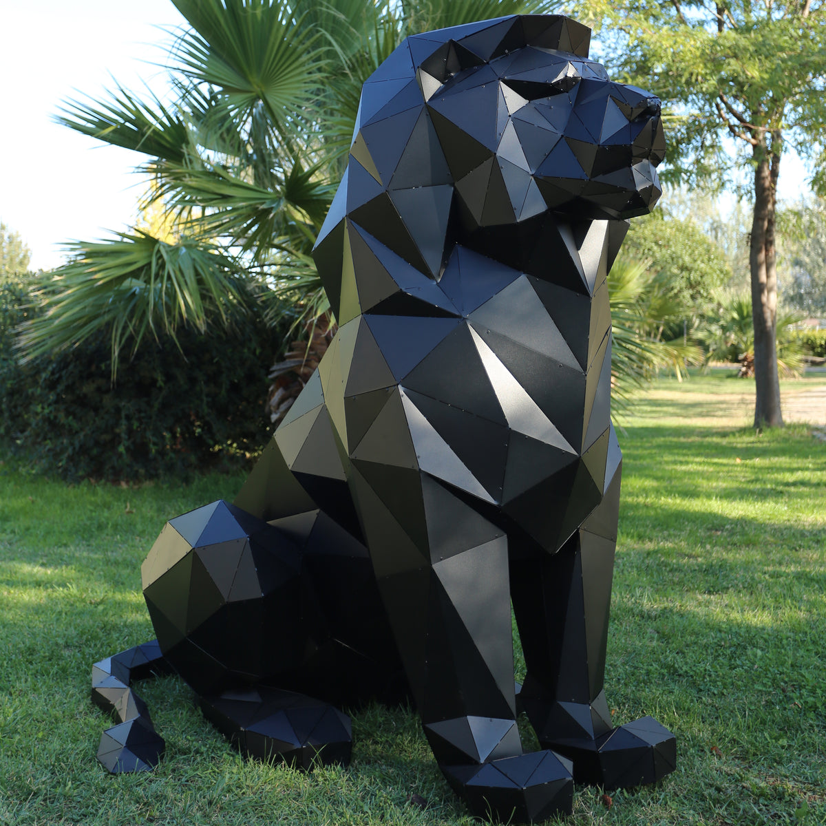 Geometric Lion Sculpture - Black